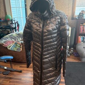 Calvin Klein Dark Brown Hooded Puffer Jacket